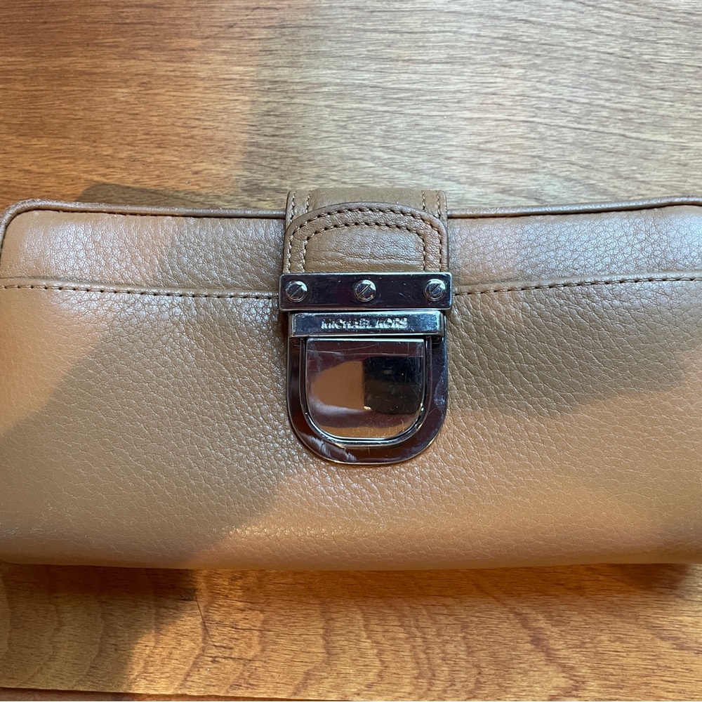 Michael Kors Brown Leather Clutch with Silver Accent